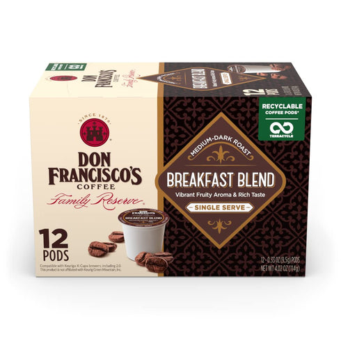 Don Francisco's Breakfast Blend Coffee - 12 K-Cup Compatible Single-Serve Pods - 100% Arabica - Fruity Aroma, Rich Flavor - Recyclable through Ter...