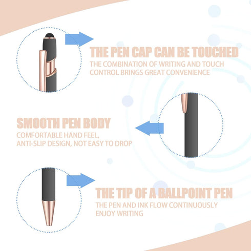 12 Pcs Blue Ink Ballpoint Pen with Stylus Tip, 1.0 mm Metal Pen Stylus Pen for Touch Screens, 2 in 1 Thank You Pen Gift for Friends, Colleagues, C...