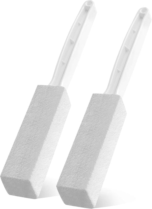 ?2pack? UNOD White Cleaning Pumice Stone with Handle?Removing Hard Water Stain Ring.Clean up The Stains on Tiles, Bathrooms & Pools. (2, Long Hand...