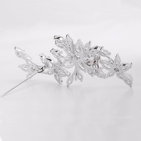 GULICX Silver Tone Zircon Flower Blossom Diamante Brooch Badge Pin Classic Design for Women...