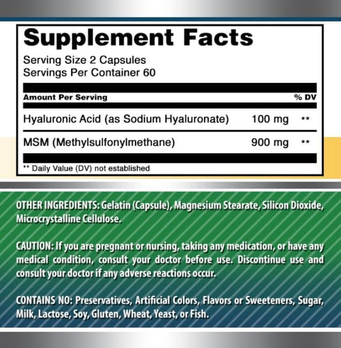 Amazing Formulas Hyaluronic Acid & MSM Supplement | 500 Mg | 120 Capsules | Non-GMO | Gluten-Free | Made in USA...