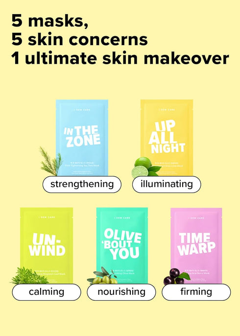 I DEW CARE Sheet Mask Pack - Let's Do This Sheet | 5-Day Skin Makeover with Vitamin B3, Olive Extract, Chamomile, (5 ea)...