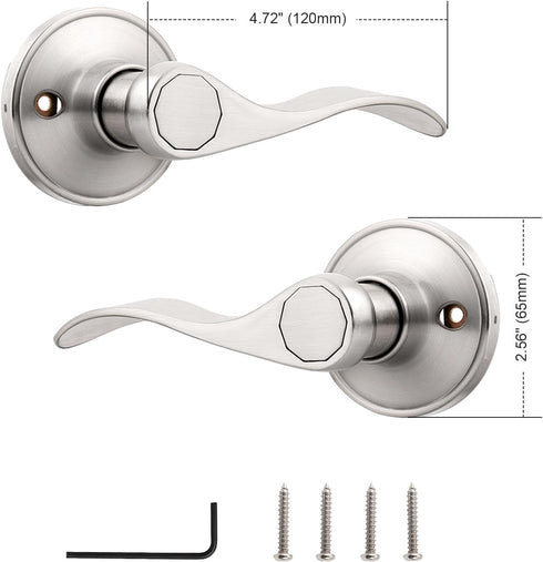 Probrico Wave Style Handle Dummy Leverset Left/Right Hand Door Knobs, Satin Nickel Finish...