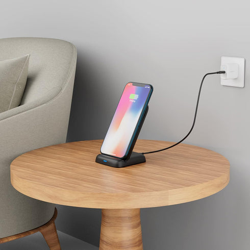 Amazon Basics 10W Qi Certified Wireless Charging Stand (iPhone 15/14/13/12/11/X, Samsung), with USB Cable (No AC Adapter), Black......