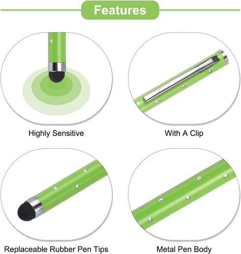 MECCANIXITY 10pcs Glitter Rhinestone Stylus Pens for Touch Screens Universal Metal Capacitive Pen for Phone All Capacitive Touch Screen Device, Gr...