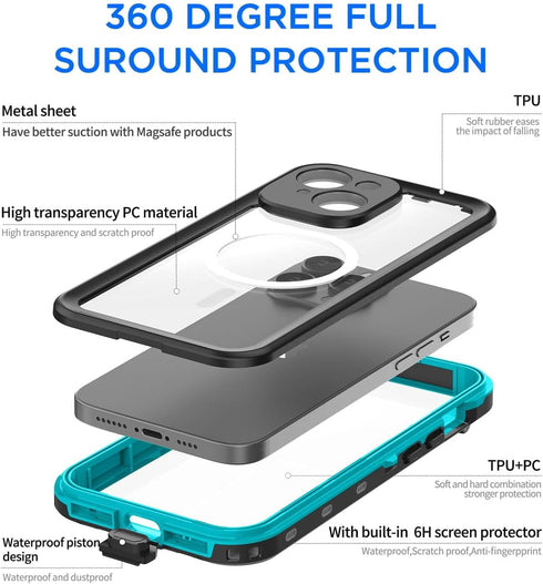 AICase Waterproof Case for iPhone 15(6.1") with MagSafe Snowproof,Dustproof and Shockproof, IP68 Certified Full Body Protection Fully Sealed Under...