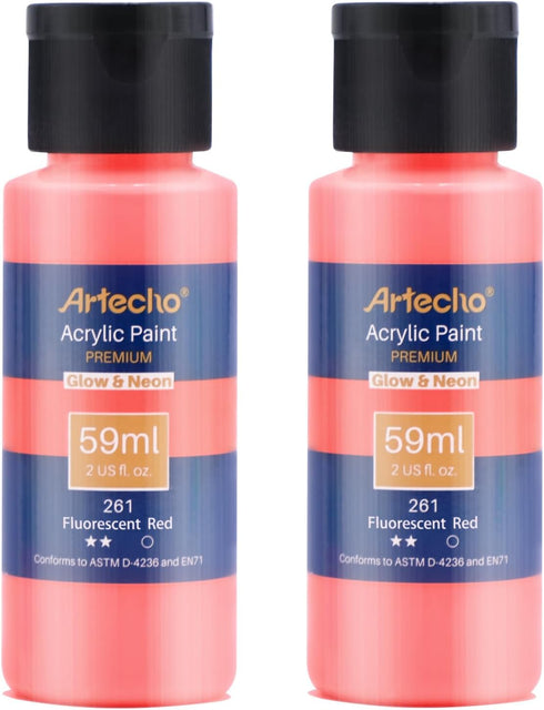 Artecho Glow in the Dark Paint, Neon Red 59ml,2oz Bottle, Fluorescent Acrylic Paint for Decoration, Art Painting, Outdoor and Indoor Art Craft, Su...