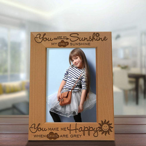 KATE POSH - You are My Sunshine, My only Sunshine, You Make me Happy, When Skies are Grey - Engraved Solid Wood Picture Frame (5x7 Vertical)...