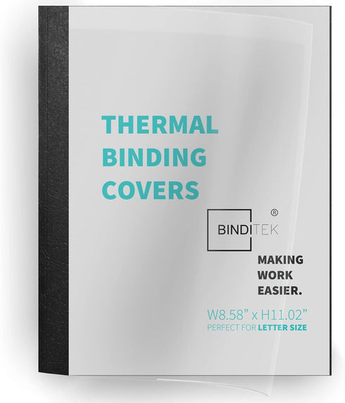 Binditek 10 Pack Thermal Binding Presentation Covers, 1/8 Inch Spine, Holds 30 Sheets, Ultra Clear Front Cover, Black Paper Back Cover, Letter Siz...