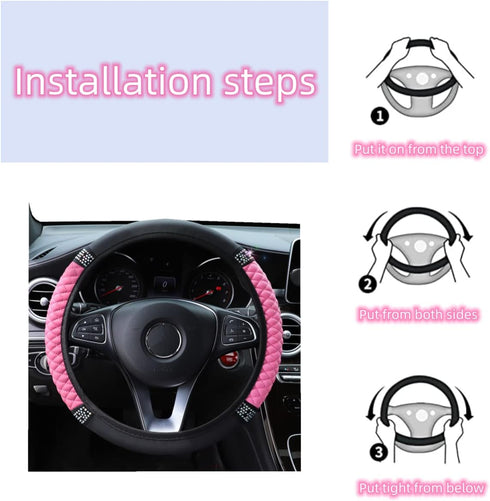 Bling Steering Wheel Cover,General car Bling for Women and Grils,15 Inch Colorful Rhinestone Steering Wheel Cover (Pink)...