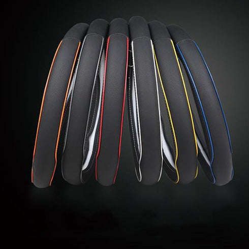 Auto Car Steering Wheel Cover, Universal 15 Inch Fit, Soft Leather, Breathable Anti Slip (Black&Orange)...