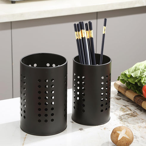 Kitchen Utensils Holder for Countertop Pack of 2, Stainless Steel Black Utensils Caddy, Farmhouse Stylish Organizer and Kitchen Decor Utensil Croc...