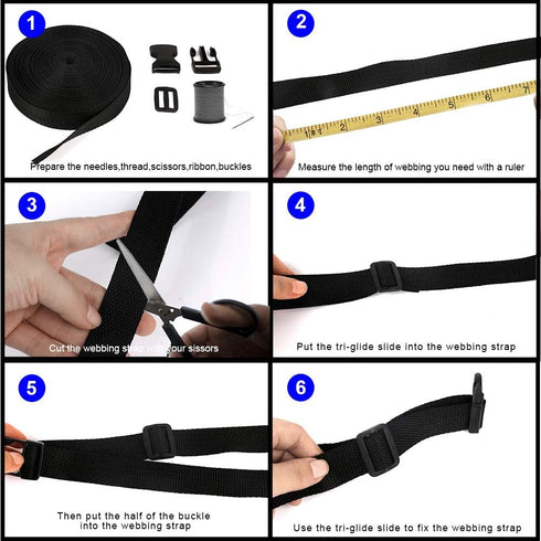 Buckles Strap Set, YGDZ 10 Yards 1 Inch Nylon Webbing Strap with 20 Set Side Release Plastic Buckles for Luggage Strap Backpack Repairing, Black...
