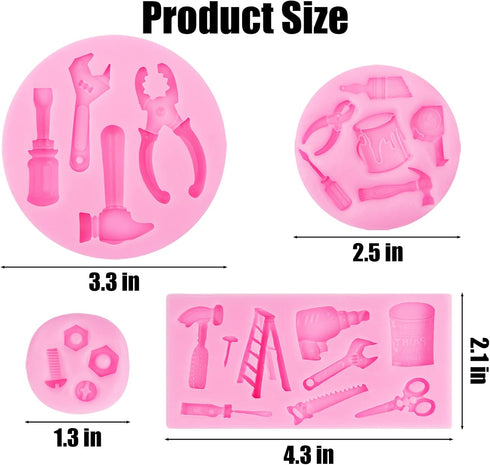 Hand Tools Silicone Molds 4 Pcs, Mini Construction Tools Chocolate Fondant Molds for Cupcake Toppers Mini Cake Decorating Candy Polymer Clay Resin...