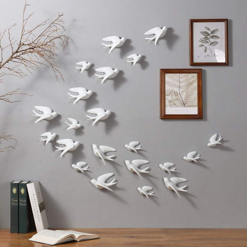 Pair Ceramic Birds Sparrows Swallows Dove White Wall Mounted Decor Hanging for Bathroom Livingroom Garden Wall Sculptures, Small...