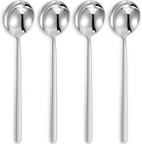KEAWELL Premium Korean Soup Spoons with Long Handles, Set of 4, 18/10 Stainless Steel, Dishwasher Safe (Plain)...