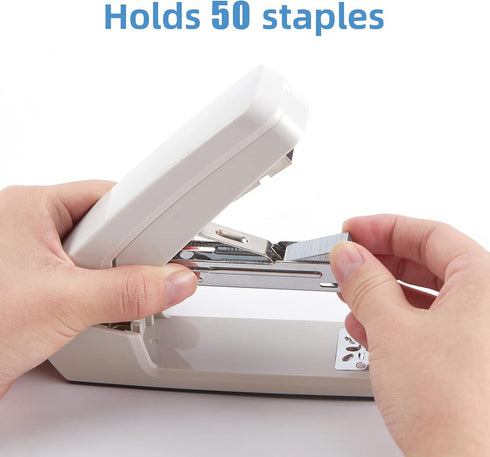 Deli/EZWORK Swing-Arm Swivel Stapler, 25 Sheets Capacity, 360 Degree Rotate Desk Staplers with 1000 Staples for Booklet or Book Binding, White...