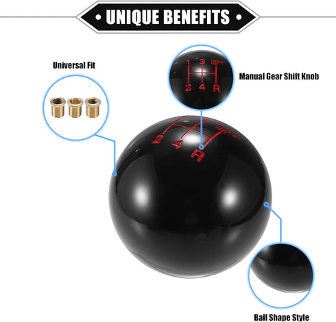 Car Manual 4 Speed Ball Gear Shift Knob Kit, Round Short Throw Shifter Universal for Manual Transmission Vehicles Durable Acrylic Black with Adapt...