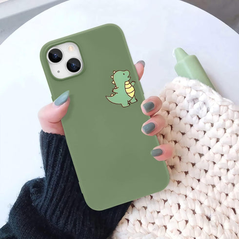 JOYLAND Dinosaur Couple Phone Case for iPhone 13,Green Liquid Silicone Couple Phone Case Luxury Girly Case,Fashionable Soft Gel Rubber Full-Body P...