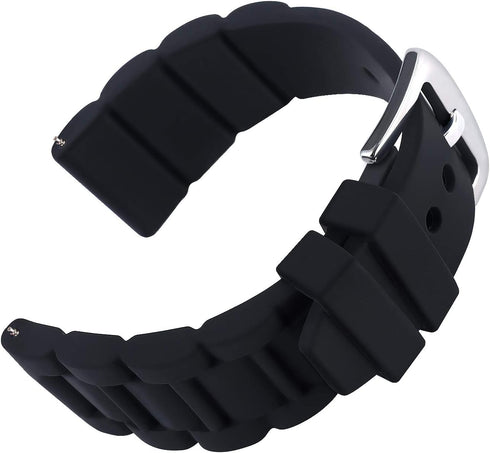 24mm Black Silicone Rubber Watch Strap Band Stainless Steel Black Buckle for Fossil Watch...