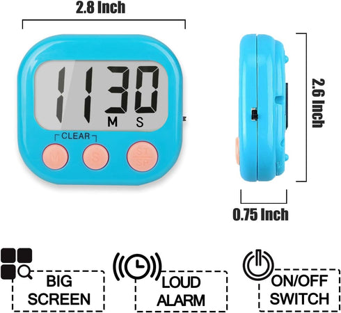 2 Pack Kitchen Timers Loud Ring Digital Timers for Cooking Magnetic Blue...