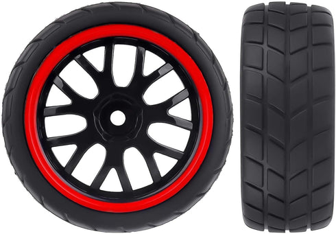 HobbyPark 12mm Hex PreGlued 1/10 RC Touring Car Wheels and Tires 1.02" 26mm Wide, 2.55" Tall Soft Rubber for Tamiya HPI Traxxas Redcat Kyosho Brus...