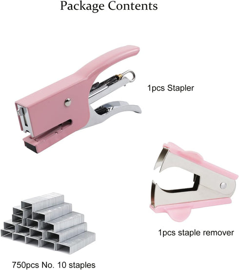 Small Hand-held Stapler Set, 15 Sheet Capacity, includes 750Pcs Staples and A Staple Remover, Mini Desktop Stapler for Office, School, Home or Tra...