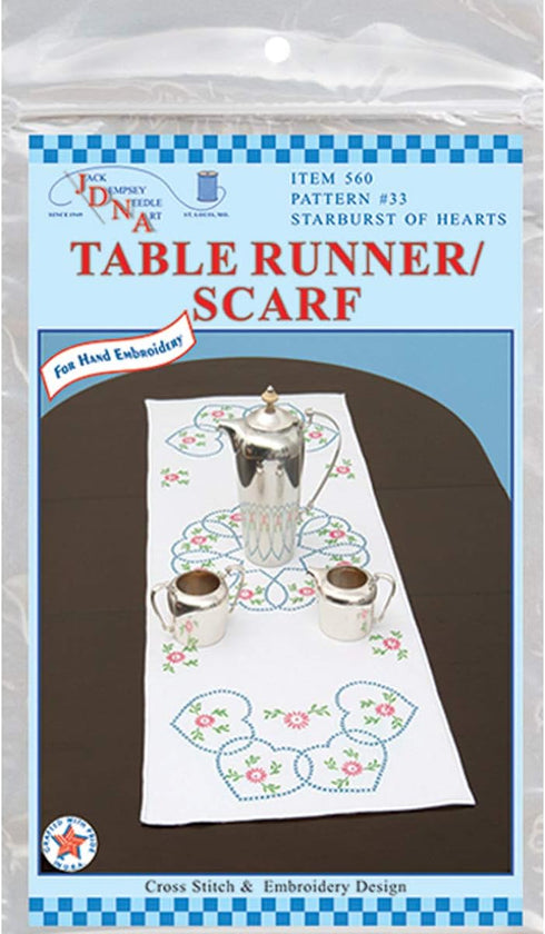 Jack Dempsey Stamped Table Runner/Scarf, 15 by 42-Inch, Starburst of Hearts...