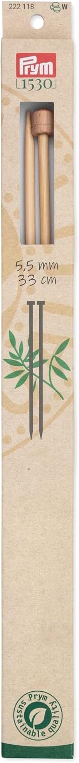 Prym 13" Single Point Bamboo, 5.5mm Knitting Needles, Natural 2 Count...
