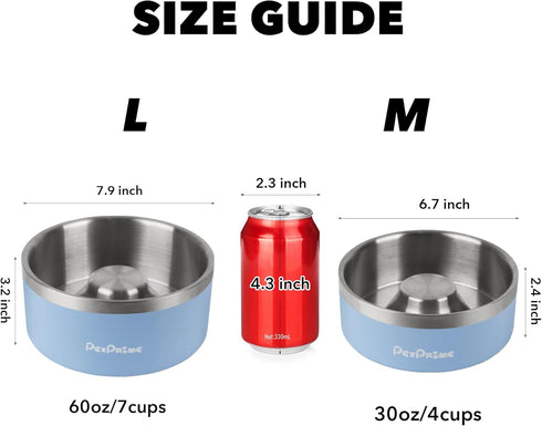 PetPrime Stainless Steel Slow Feeder Dog Bowls Non Slip Spill Proof Metal Slow Eating Dringking Weighted Bowl Cats Pet Food Water Dish Feeding for...