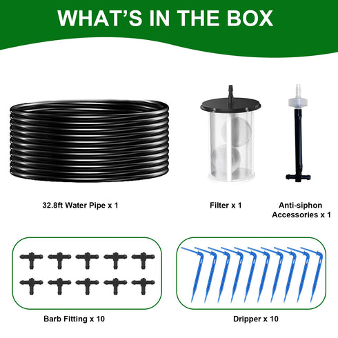 Solar Drip Irrigation Kit Accessories, 32.8FT Solar Powered Auto Easy DIY Irrigation System Expansion Kit with Anti-Siphoning Device for Balcony P...