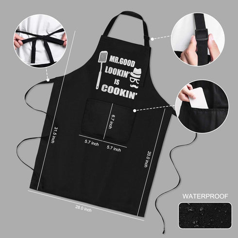 Aprons for Men, Mens Apron, Funny Chef Aprons for Men, Mr. Good Lookin' is Cookin’, Use for BBQ Grill Father's Day and Husband Birthday Gifts for ...