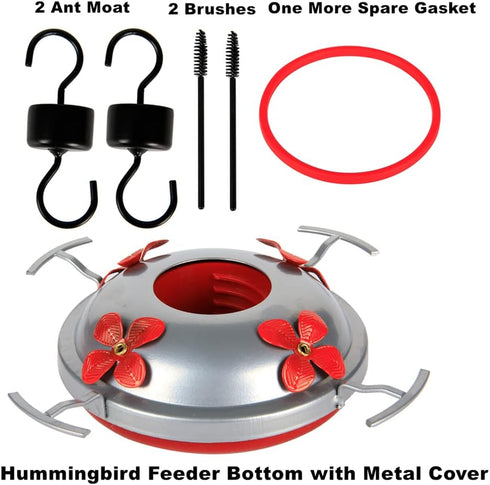 6 Pack Hummingbird Feeder Bottom Replacement Parts Base Set includes Feeder Base, 1 Pcs Replacement Seal Rings, 2 PCS Moat Hook and 2 Pcs Brushes...