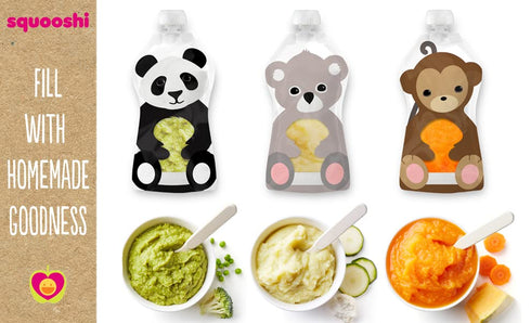 Squooshi Reusable Baby Food Pouches for Toddlers | BPA Free Plastic, Food Safe, Freezer Safe | Refillable for Applesauce Yogurt & Puree Squeeze Po...