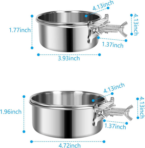 Dog Food Water Bowl for Cage with Clamp Holder, Stainless Steel Pet Kennel Hanging Bowls Non-Spill Detectable Bowls Crate Feeder for Small Medium ...