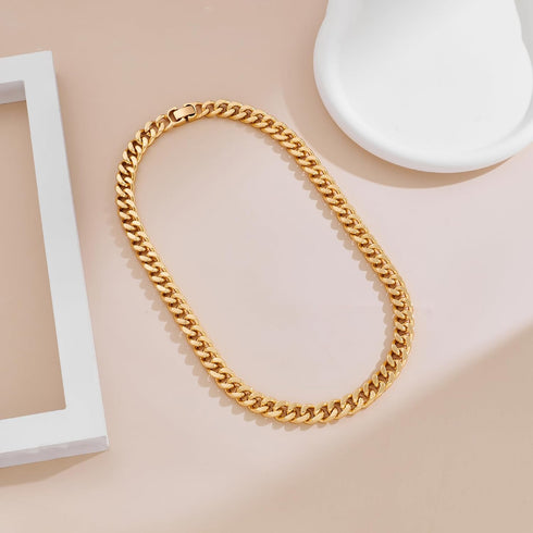 WOWORAMA Two Tone Gold Silver Cuban Link Chain Necklace Choker Unisex Chunky Chain Choker Necklace for Women Men, 18"...