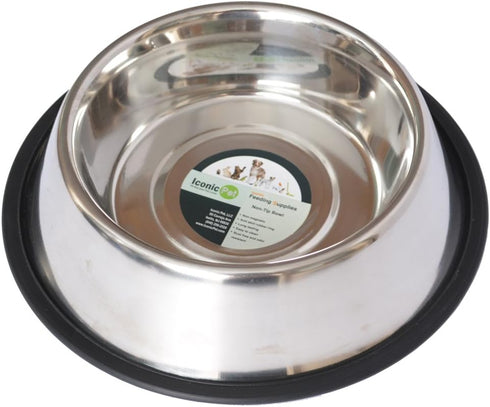 ICONIC PET 96 oz/ 12 Cup Stainless-Steel Non-Skid Pet Food/Water Bowl with Rubber Ring - Rust Free, Dog/Cat Feeding Bowl is Dishwasher Safe, Noise...