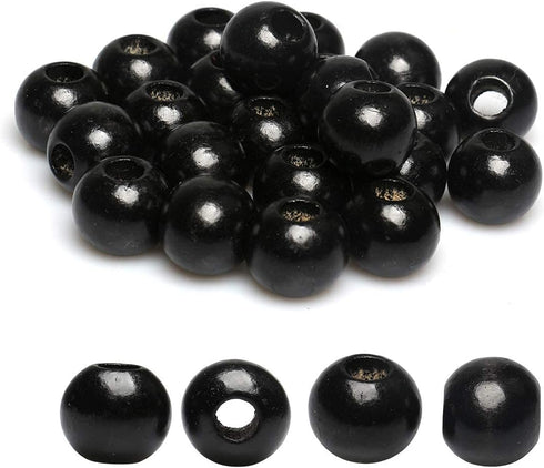 Black Wooden Macrame Beads 20mm with 8mm Large Hole, Wood Spacer Beads, Natural Round Ball Farmhouse Wooden Loose Beads for Bead Crafts Making Hom...