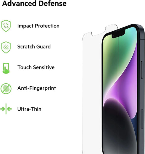 Belkin Tempered Glass Screen Protector - iPhone 14 Pro Screen Protector - Included Guide Stickers for Easy Alignment - 9H Hardness Tested - Compat...
