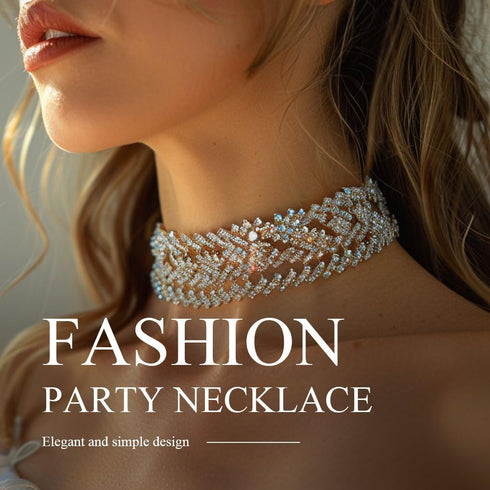 Nicute Rhinestone Necklace Jewelry Silver Crystal Wide Choker Necklace Sparkly Collar Necklaces Prom for Women...