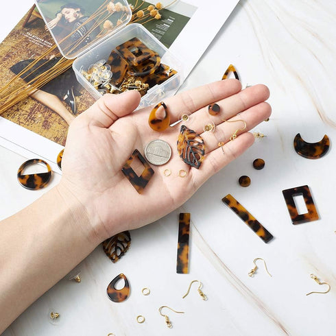 Pandahall DIY Resin Acrylic Earrings Making Kit Round Moon Drop Leaf Mottled Acetate Acrylic Statement Earrings Making Set for Bohemian Earrings J...