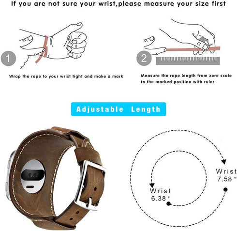 Compatible with Fitbit Versa 2 Bands, Genuine Leather Cuff Bracelet Replacement Strap with Stainless Steel Buckle Compatible Fitbit Versa/Versa 2/...