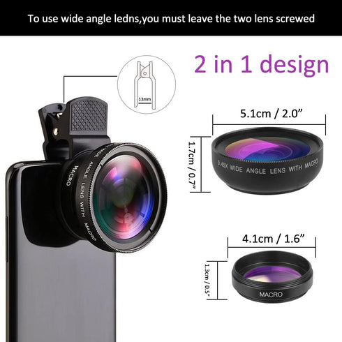 Mcoplus Cell Phone Camera Lens 2 in 1 Clip-on Lens Kit 37mm 0.45X 49UV Super Wide Angle & Macro Phone Camera Lens for iPhone and Android Smartphon...