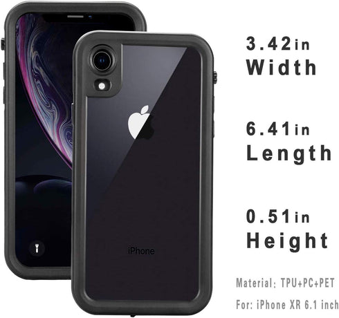Compatible with Apple iPhone XR Case, Full-Body Protective Waterproof Case, Shockproof Snowproof Clear Cover for iPhone XR (6.1 Inch,Black)...