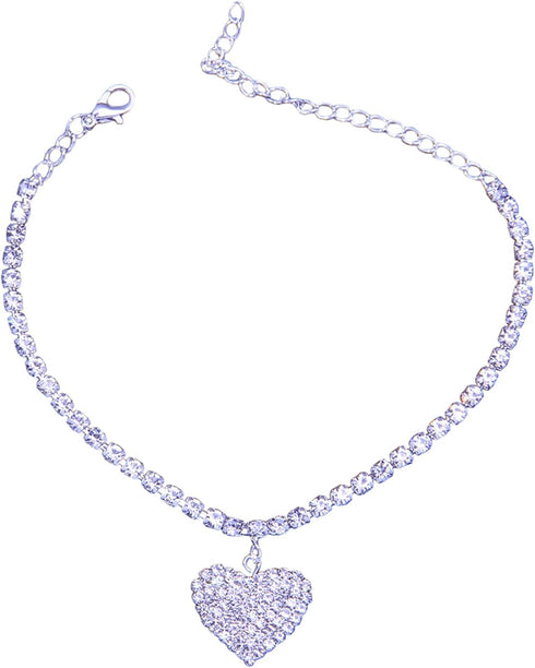 Rhinestone Chain Heart Anklet Bracelet,Crystal Heart Pendant Anklets,Summer Foot Chain Bracelet,Bikini Rhinestone Leg Bracelet Jewelry...