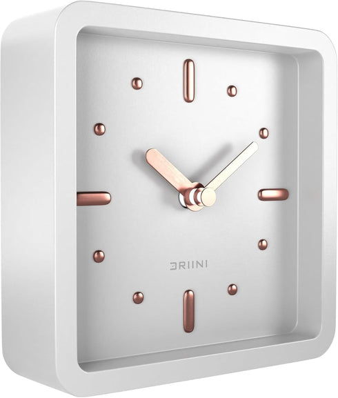 Driini Modern Mid Century Desk & Shelf Clock (White Rose Gold) - Battery Operated with Silent, Analog Movement – Small Tabletop Clocks for Office ...