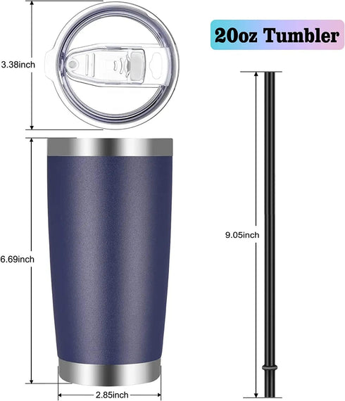VEGOND 20oz Tumbler with Lid and Straw Stainless Steel Tumbler Cup Vacuum Insulated Double Wall Travel Coffee Mug Powder Coated Coffee Cup(Navy Bl...