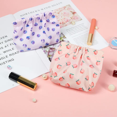 Mini Makeup Bag, 2PCS Pocket Cosmetic Bag, Waterproof Printed Floral Makeup Pouch, Small Makeup Bag for Purse Travel Makeup Organizer Bag for Lips...