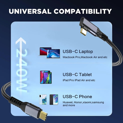 V 240W Right Angle USB 4 Cable for Thunderbolt 4 Cable 2.6 FT USB 4 Coaxial Cable with 40Gbps Data and 8K@30Hz/5K@60Hz,Compatible with Thunderbolt...