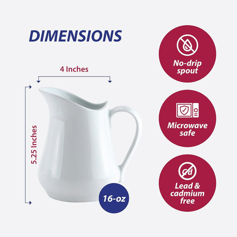HIC Kitchen Creamer Pitcher with Handle, Fine Porcelain, 16-Ounce...